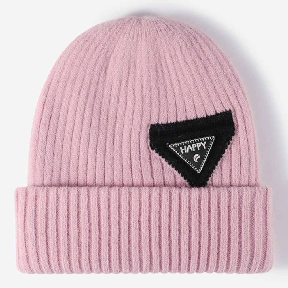 HAPPY Beanie Color Contrast Hat Ribbed Knit Minimalist Warm Toboggan Skull Cap - Picture 1 of 13